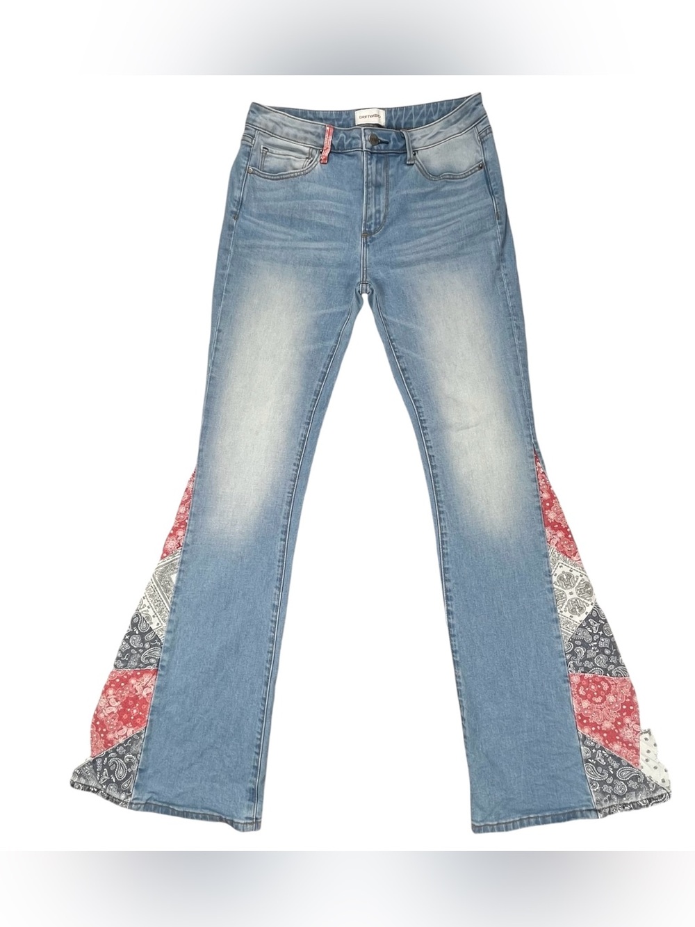 Driftwood Farrah Women’s Size 27 Patchwork Bandana Flare Jeans Boho Western - Picture 1 of 7
